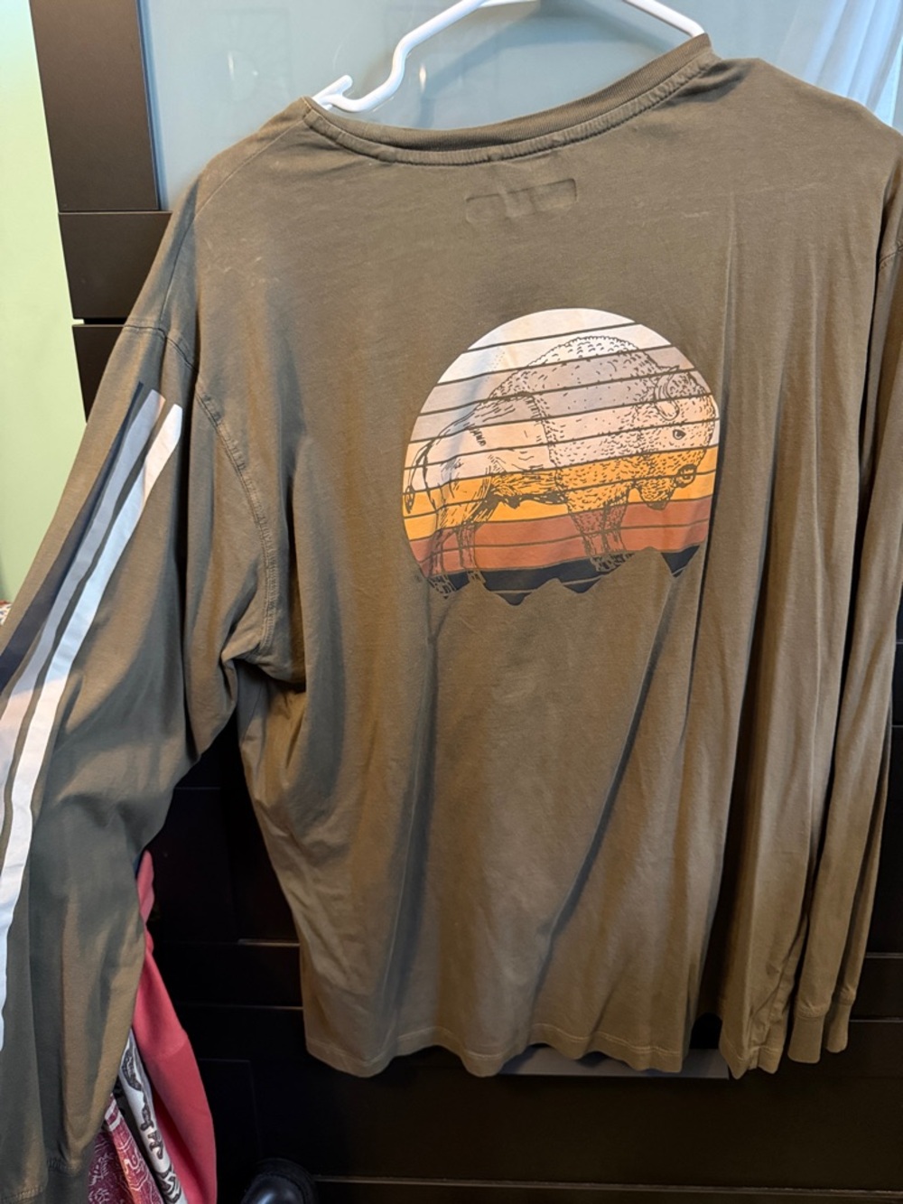 Men's Long Sleeve Graphic Tee — Olive with Buffalo Sunset